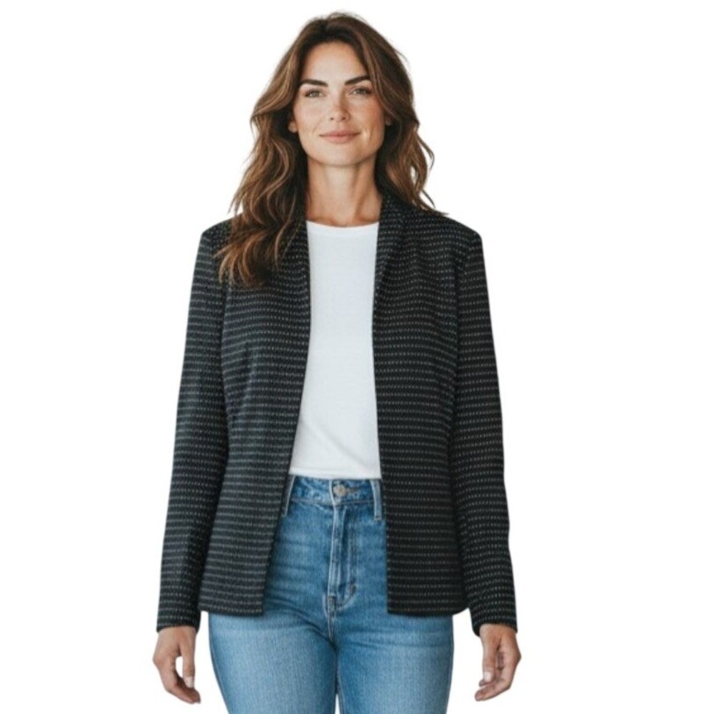 Austin Reed London New York Womens Black Textured Career Blazer Open Front Sz 10